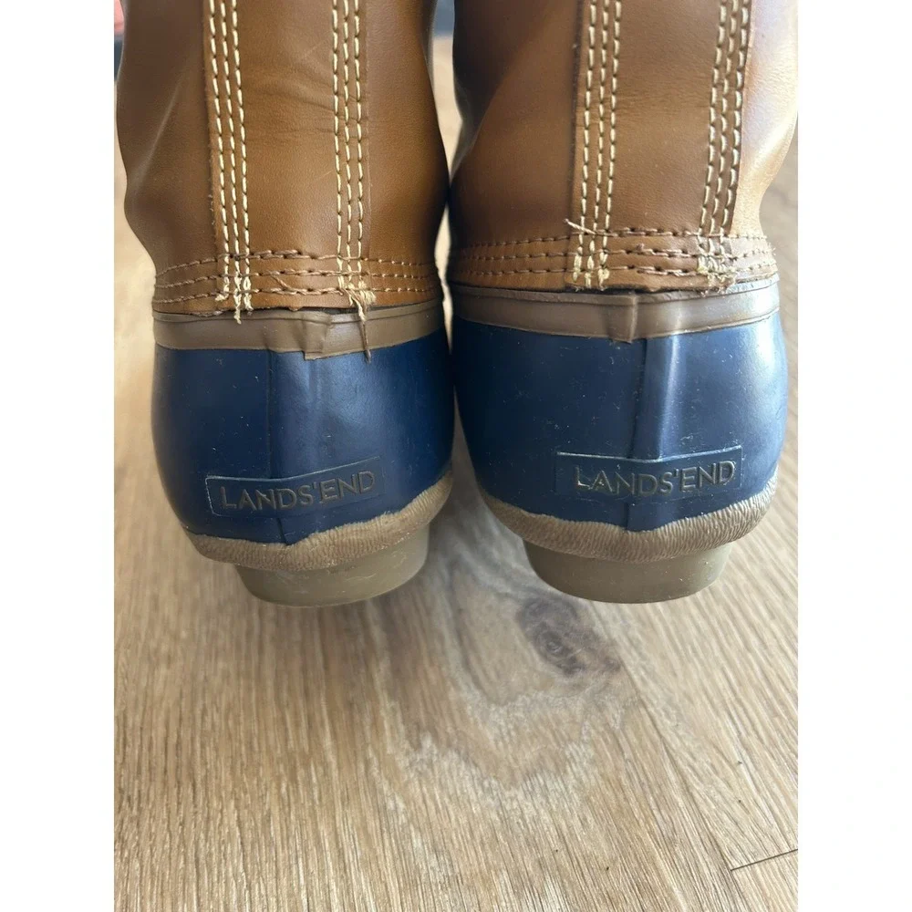 Lands' End Insulated Flannel Lined Duck Boots Brown Blue Size 9B